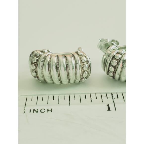 Judith Ripka 925 Sterling Silver Twist Semi Hoop Earrings - Picture 5 of 6